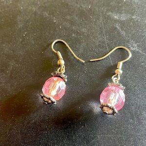 Pink and antiqued silver earrings